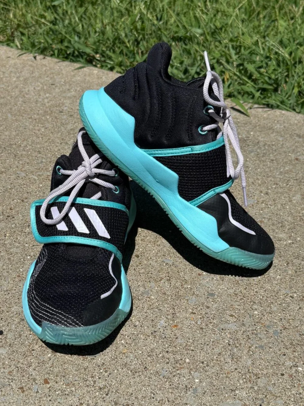 Adidas Cloudfoam Youth 5Y Black Aqua Y2K Athletic Training Sneakers Shoes 4070